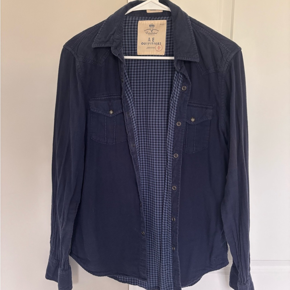 American Eagle Outfitters Navy Blue Button-Down Casual Shirt